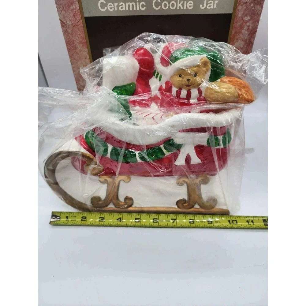 Vintage Christmas Ceramic Cookie Jar Santa Sleigh Animals cat bear